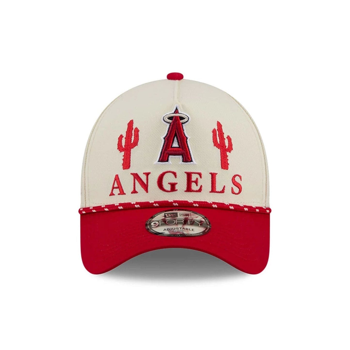Pictured is this MLB Rope LA Angels 9FORTY A-Frame cap in red. 3
