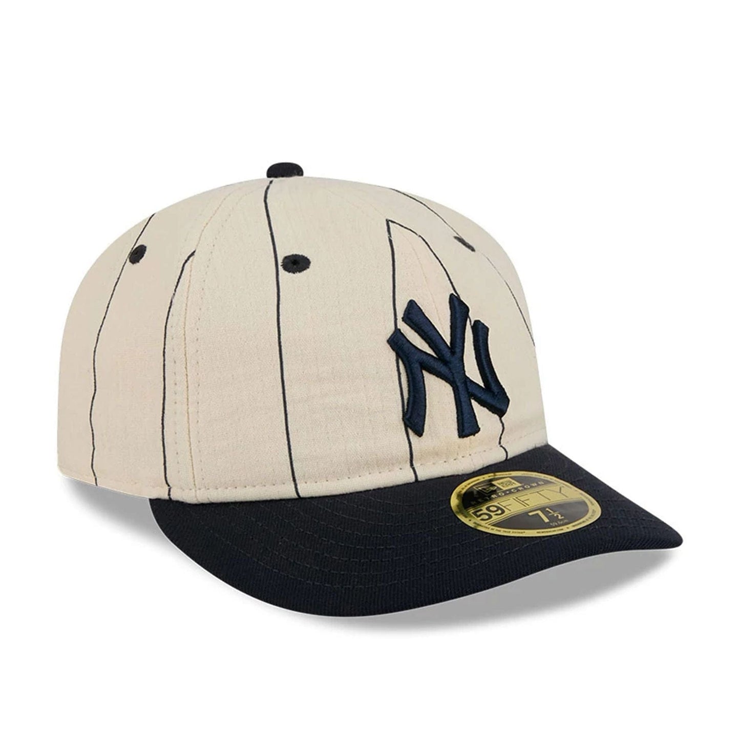 Pictured is this MLB Linen New York Yankees Retro Crown 59FIFTY Fitted cap in navy. 4