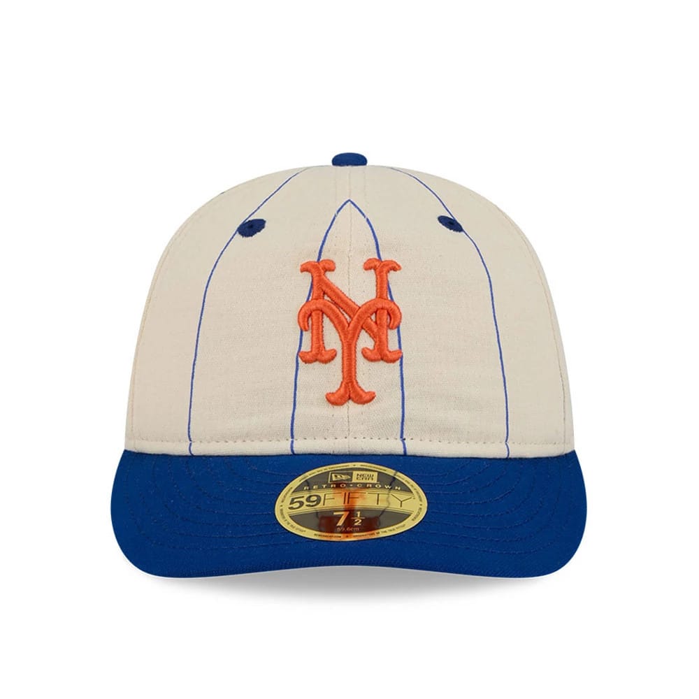 Pictured is this MLB Linen New York Mets Retro Crown 59FIFTY Fitted cap in Cream. 3