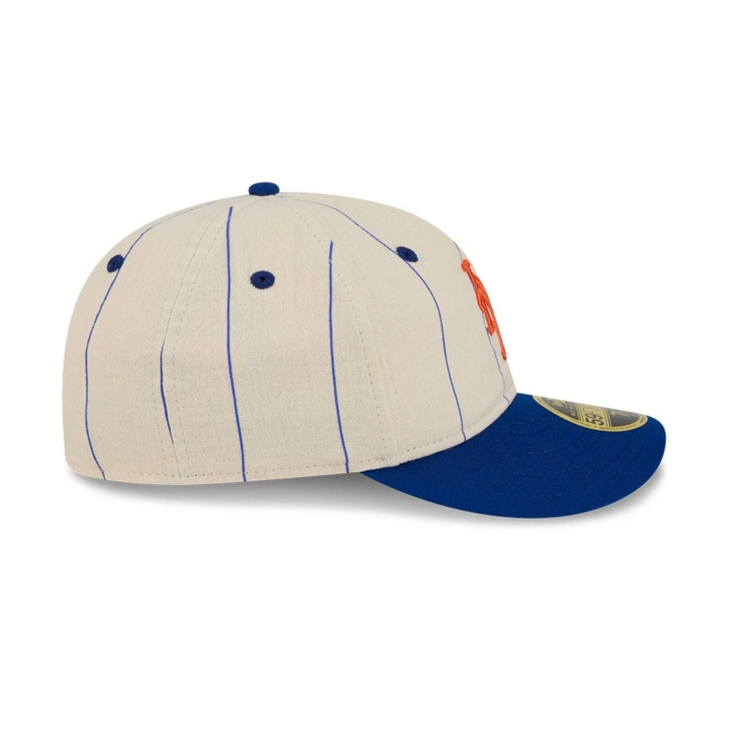 Pictured is this MLB Linen New York Mets Retro Crown 59FIFTY Fitted cap in blue. 6