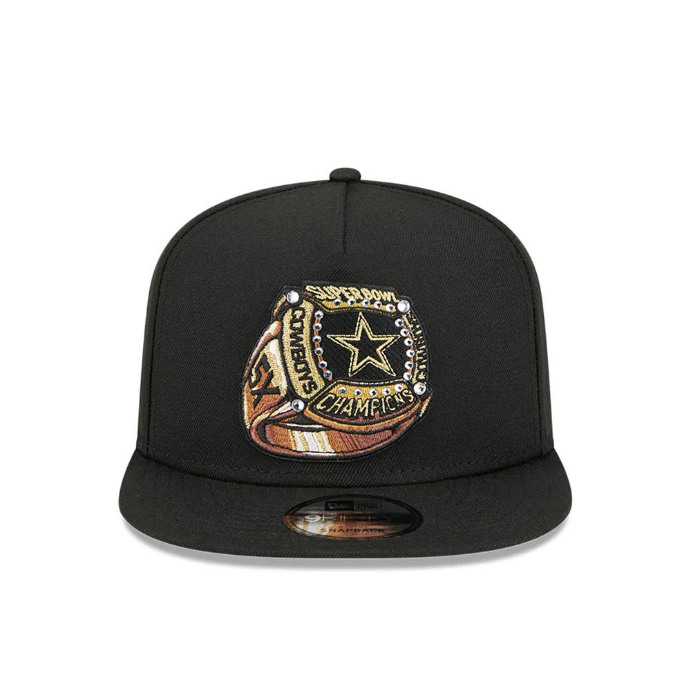 Pictured is this NFL Ring Dallas Cowboys 9FIFTY A-Frame Snapback cap in black. 3