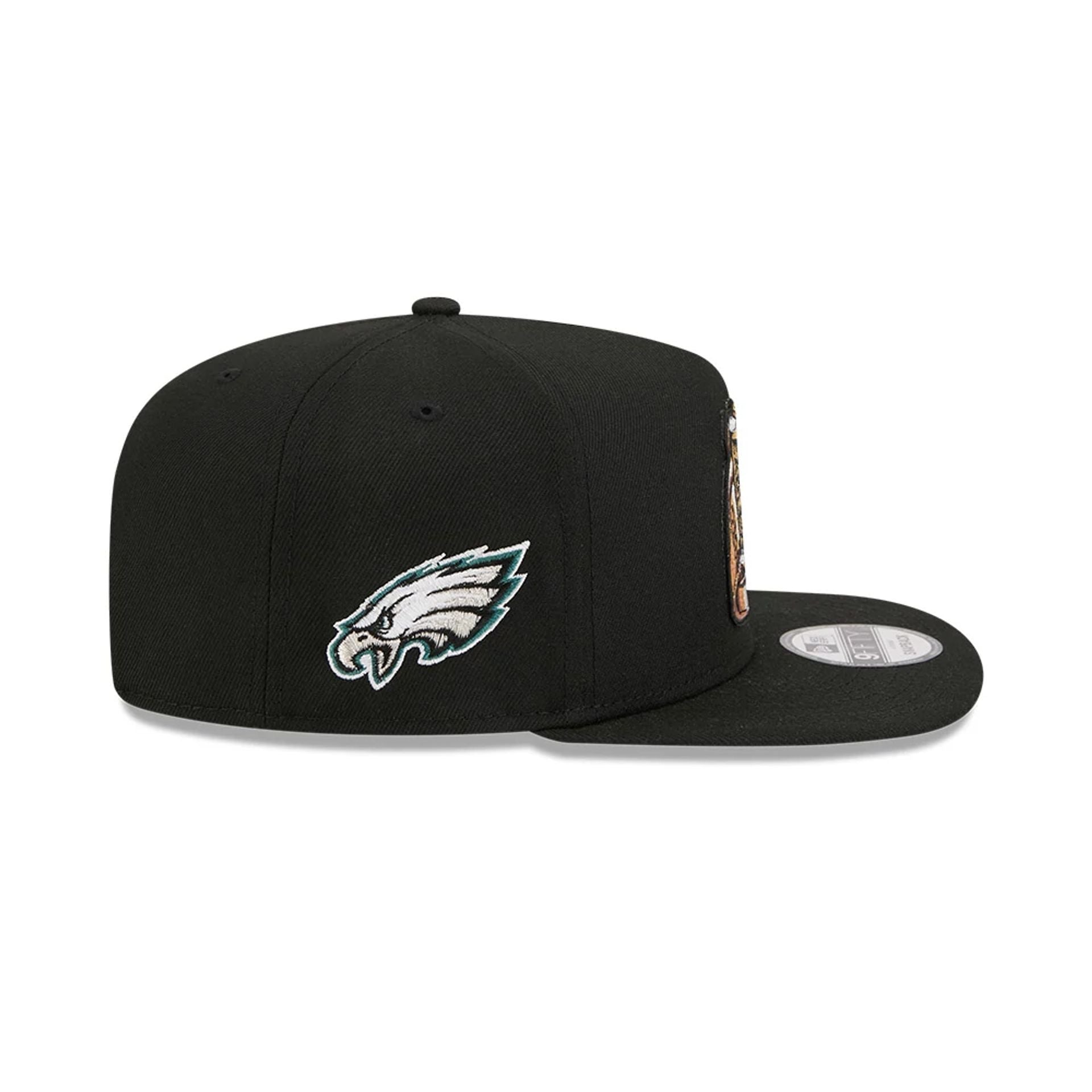 Pictured is this NFL Ring Philadelphia Eagles 9FIFTY A-Frame Snapback cap in black. 5