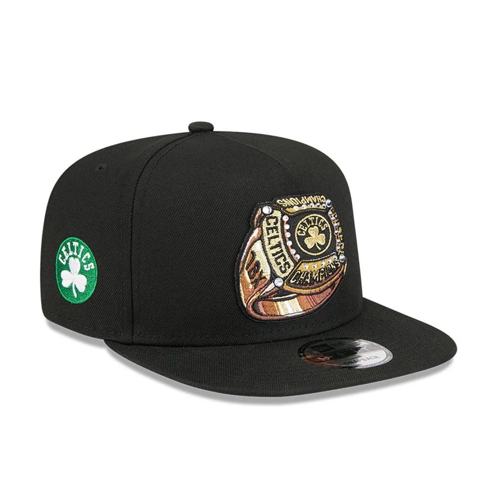 Pictured is this NBA Ring Boston Celtics 9FIFTY A-Frame Snapback cap in black. 1