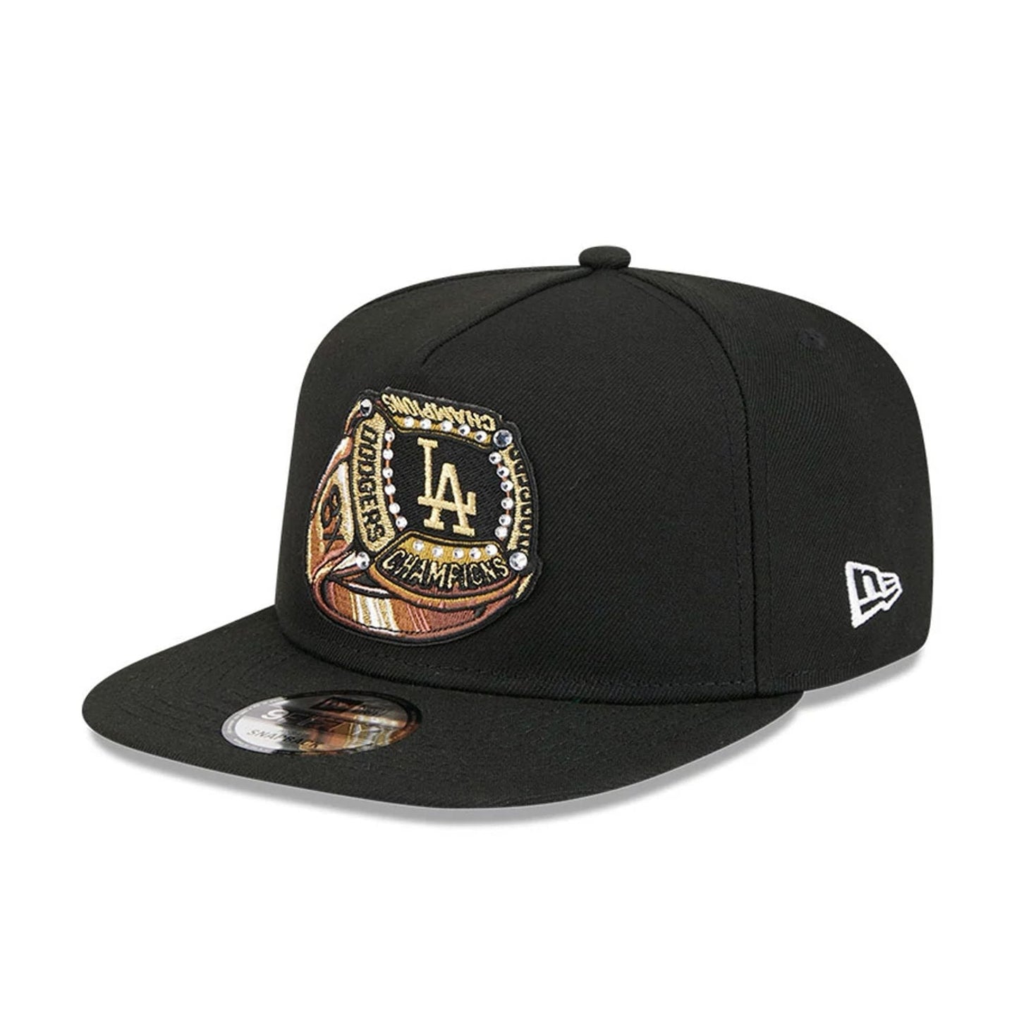 Pictured is this MLB Ring LA Dodgers 9FIFTY A-Frame Snapback cap in black. 4