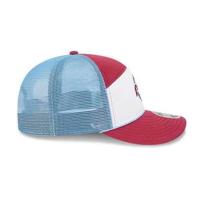 Pictured is this MLB Blocked Philadelphia Phillies 9FIFTY Split Panel Snapback cap in Dark Red. 6