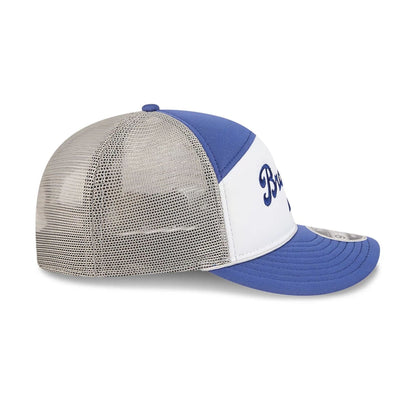 Pictured is this MLB Blocked Brooklyn Dodgers 9FIFTY Split Panel Snapback cap in dark blue. 6