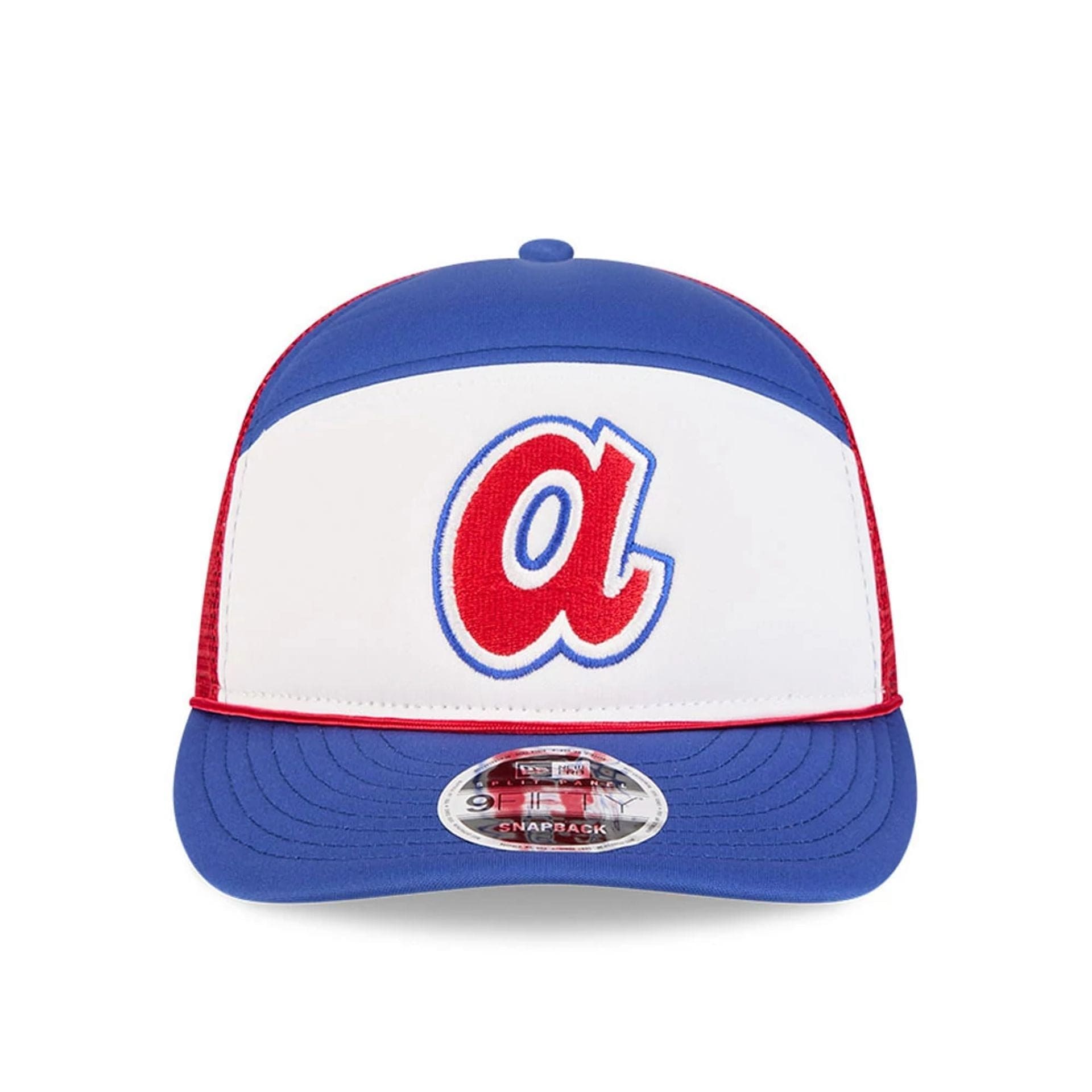 Pictured is this MLB Blocked Atlanta Braves 9FIFTY Split Panel Snapback cap in blue. 3