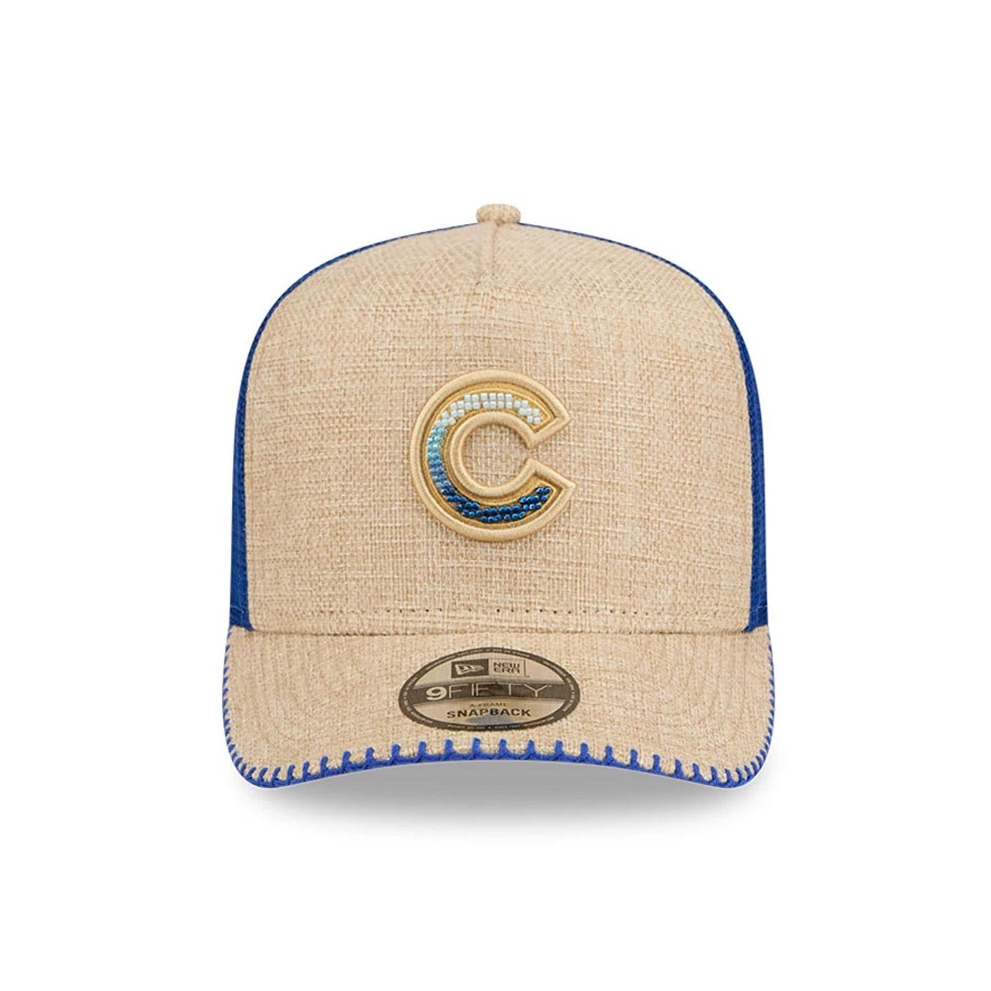 Pictured is this MLB Beaded Chicago Cubs 9FIFTY A-Frame Trucker cap in Beige. 3
