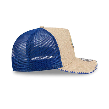 Pictured is this MLB Beaded Chicago Cubs 9FIFTY A-Frame Trucker cap in Beige. 5