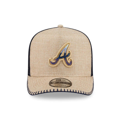 Pictured is this MLB Beaded Atlanta Braves 9FIFTY A-Frame Trucker cap in beige. 8