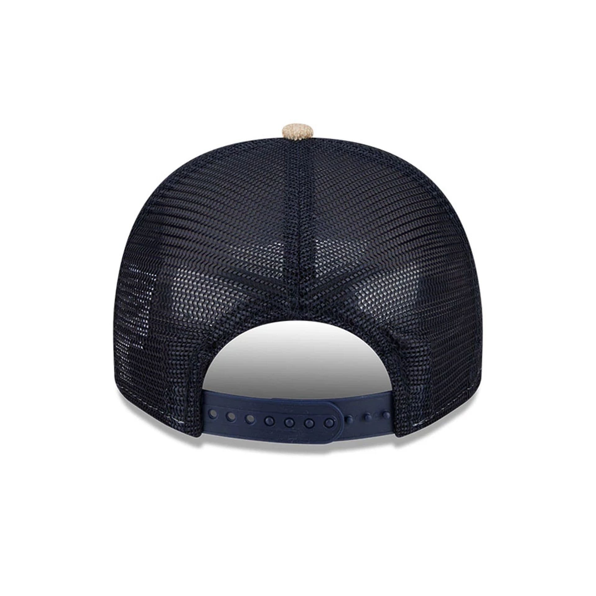 Pictured is this MLB Beaded Atlanta Braves 9FIFTY A-Frame Trucker cap in beige. 7