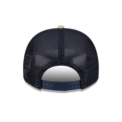 Pictured is this MLB Beaded Atlanta Braves 9FIFTY A-Frame Trucker cap in beige. 7