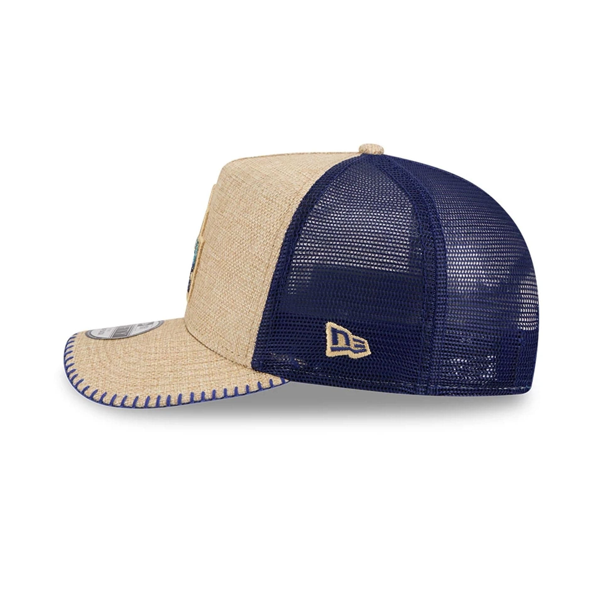 Pictured is this MLB Beaded LA Dodgers 9FIFTY A-Frame Trucker cap in beige. 5