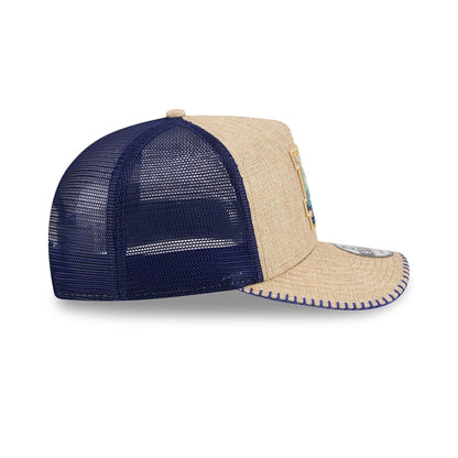 Pictured is this MLB Beaded LA Dodgers 9FIFTY A-Frame Trucker cap in beige. 6