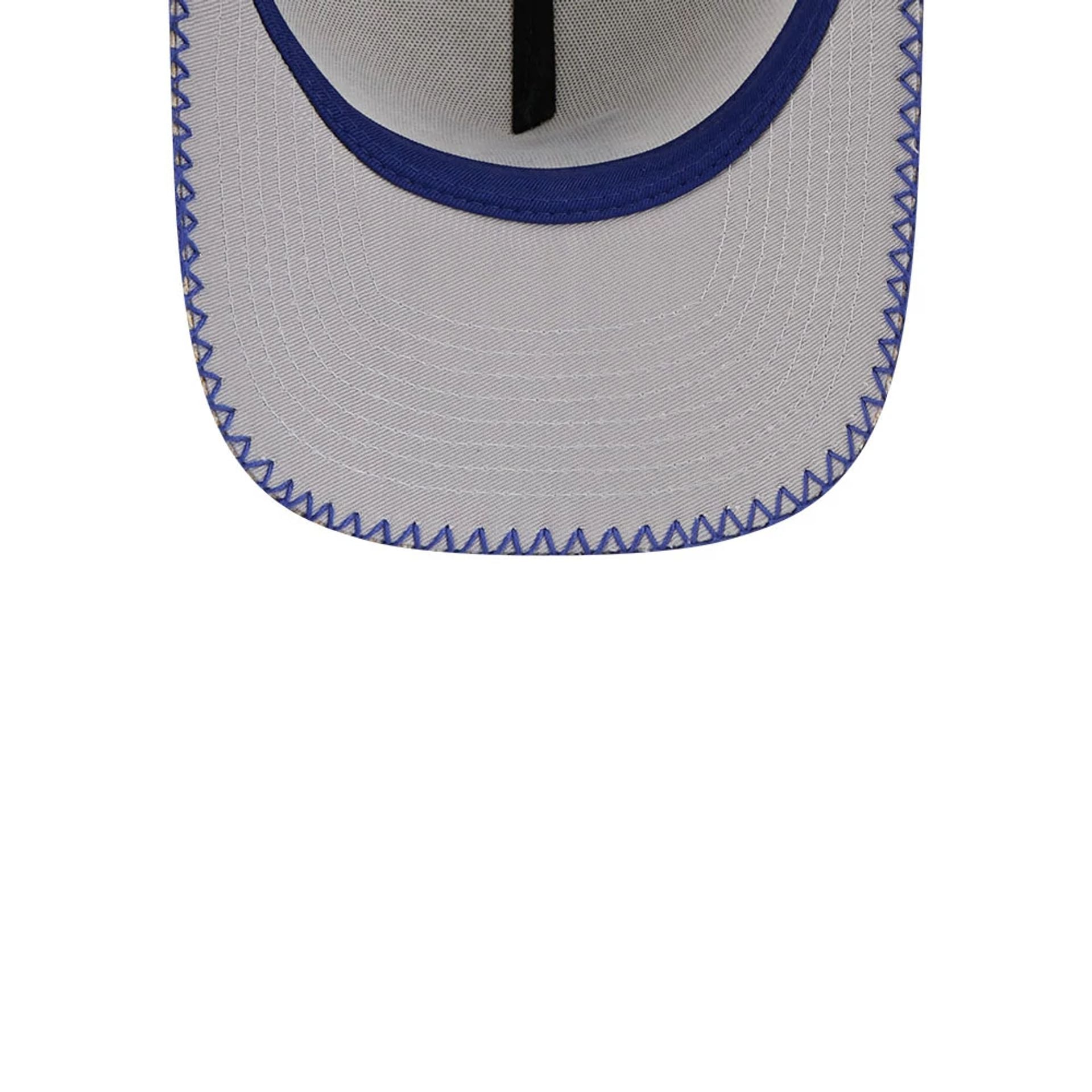 Pictured is this MLB Beaded LA Dodgers 9FIFTY A-Frame Trucker cap in beige. 2