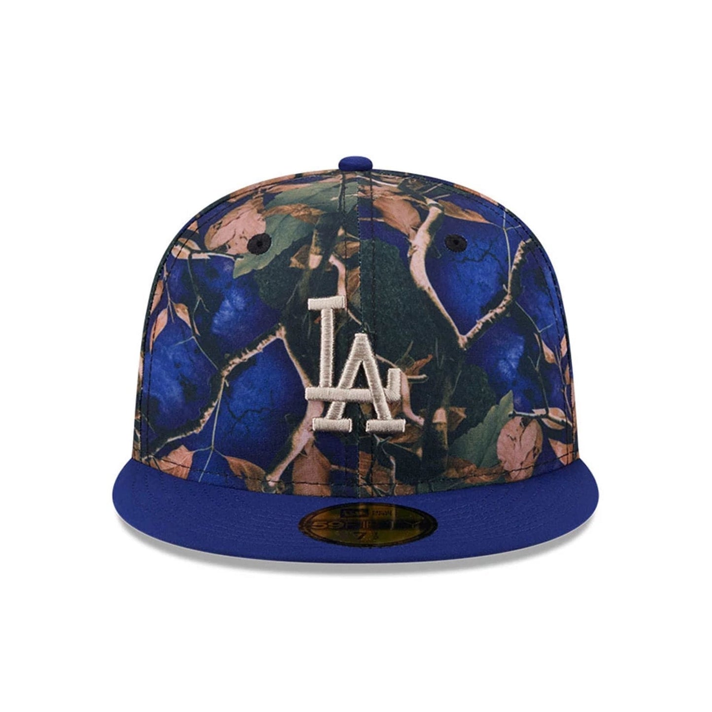 Pictured is this MLB Leaves LA Dodgers 59FIFTY Fitted cap in dark blue. 3