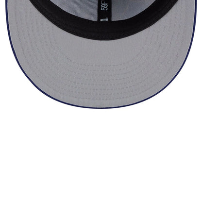Pictured is this MLB Leaves LA Dodgers 59FIFTY Fitted cap in dark blue. 2