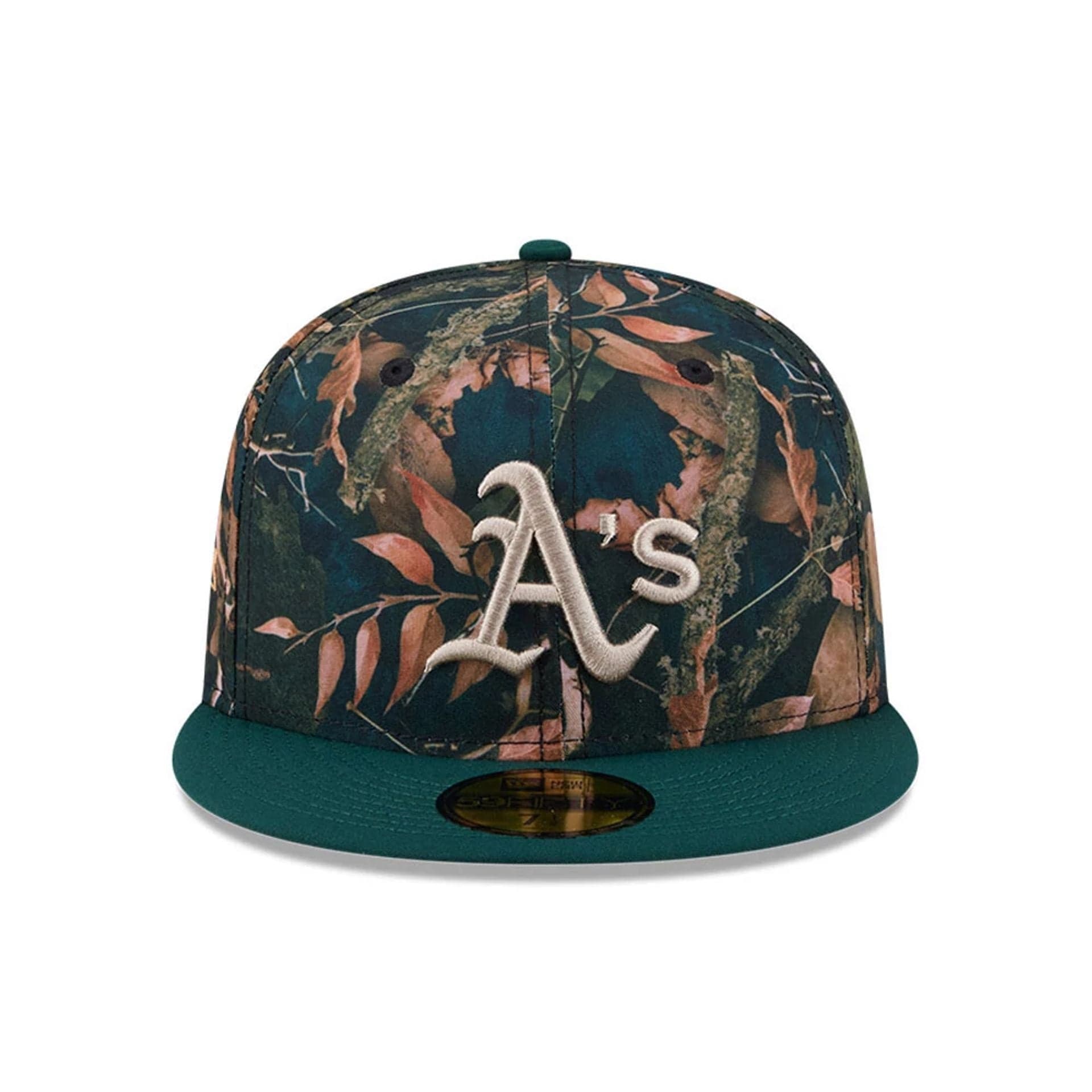 Pictured is this MLB Leaves Athletics 59FIFTY Fitted cap in dark green. 3