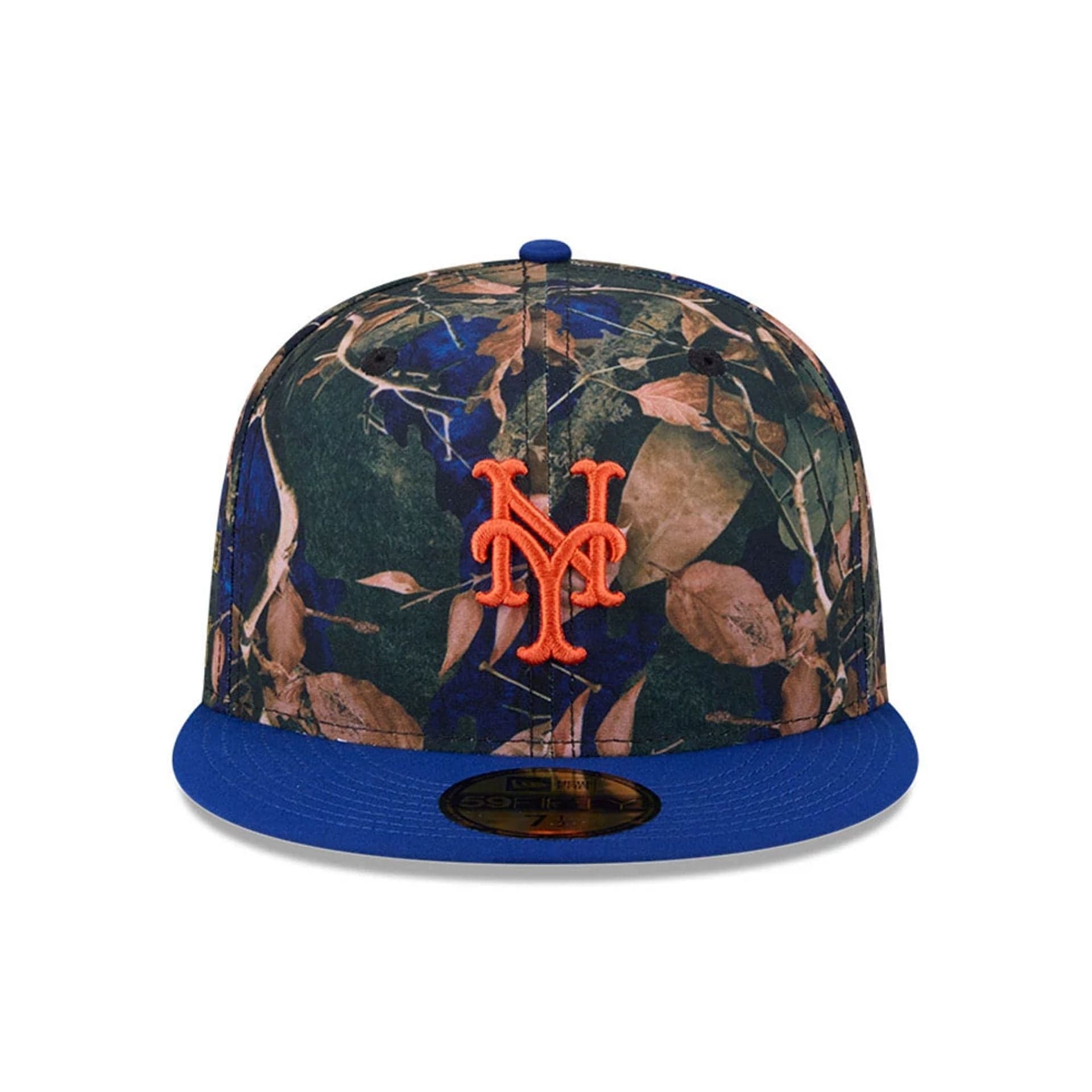 Pictured is this MLB Leaves New York Mets 59FIFTY Fitted cap in blue. 3