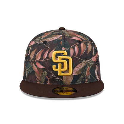 Pictured is this MLB Leaves San Diego Padres 59FIFTY Fitted cap in dark brown. 3
