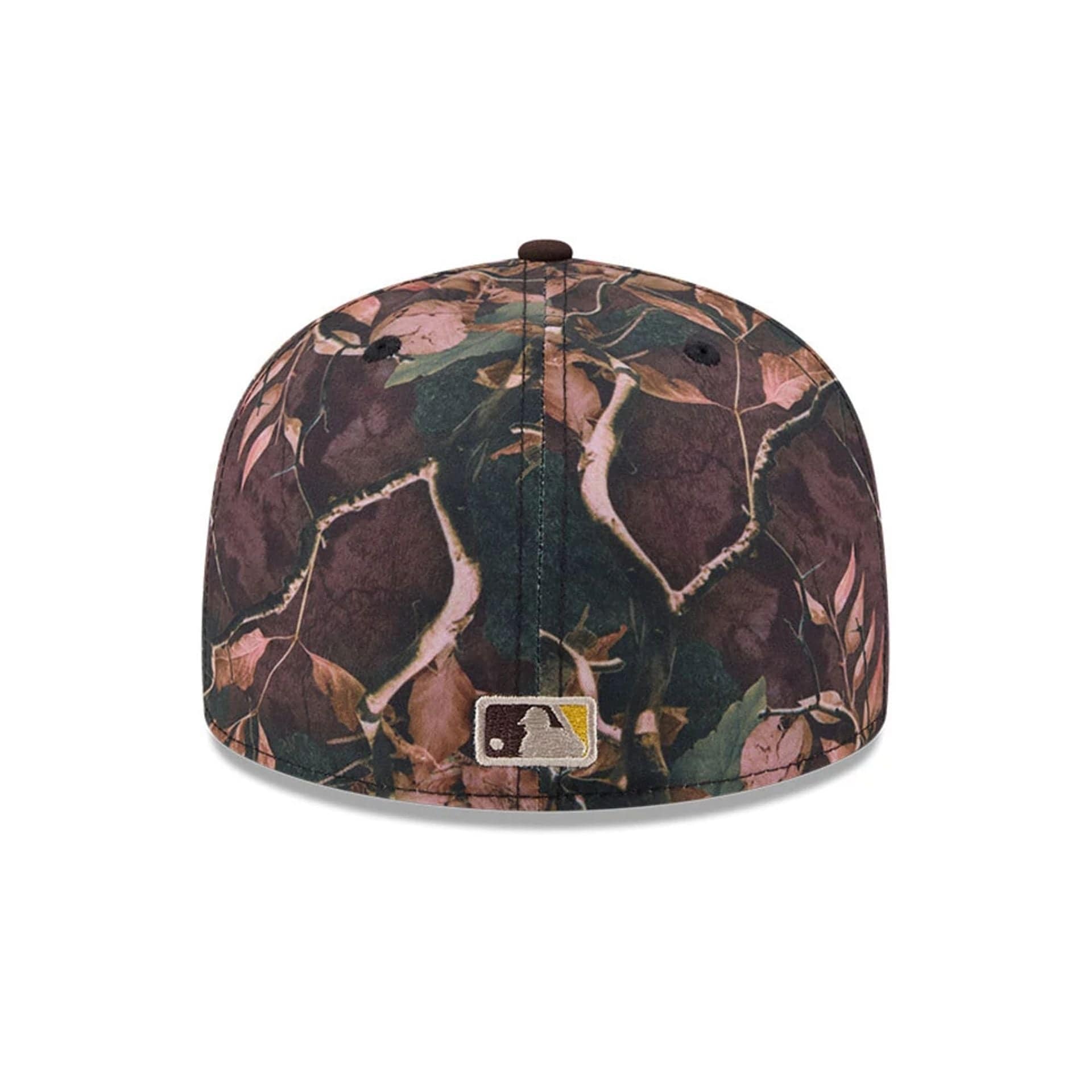 Pictured is this MLB Leaves San Diego Padres 59FIFTY Fitted cap in dark brown. 7