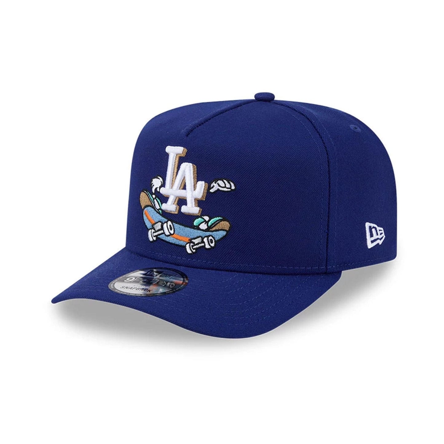 Pictured is this MLB Cartoon LA Dodgers 9FIFTY A-Frame Snapback cap in dark blue. 1
