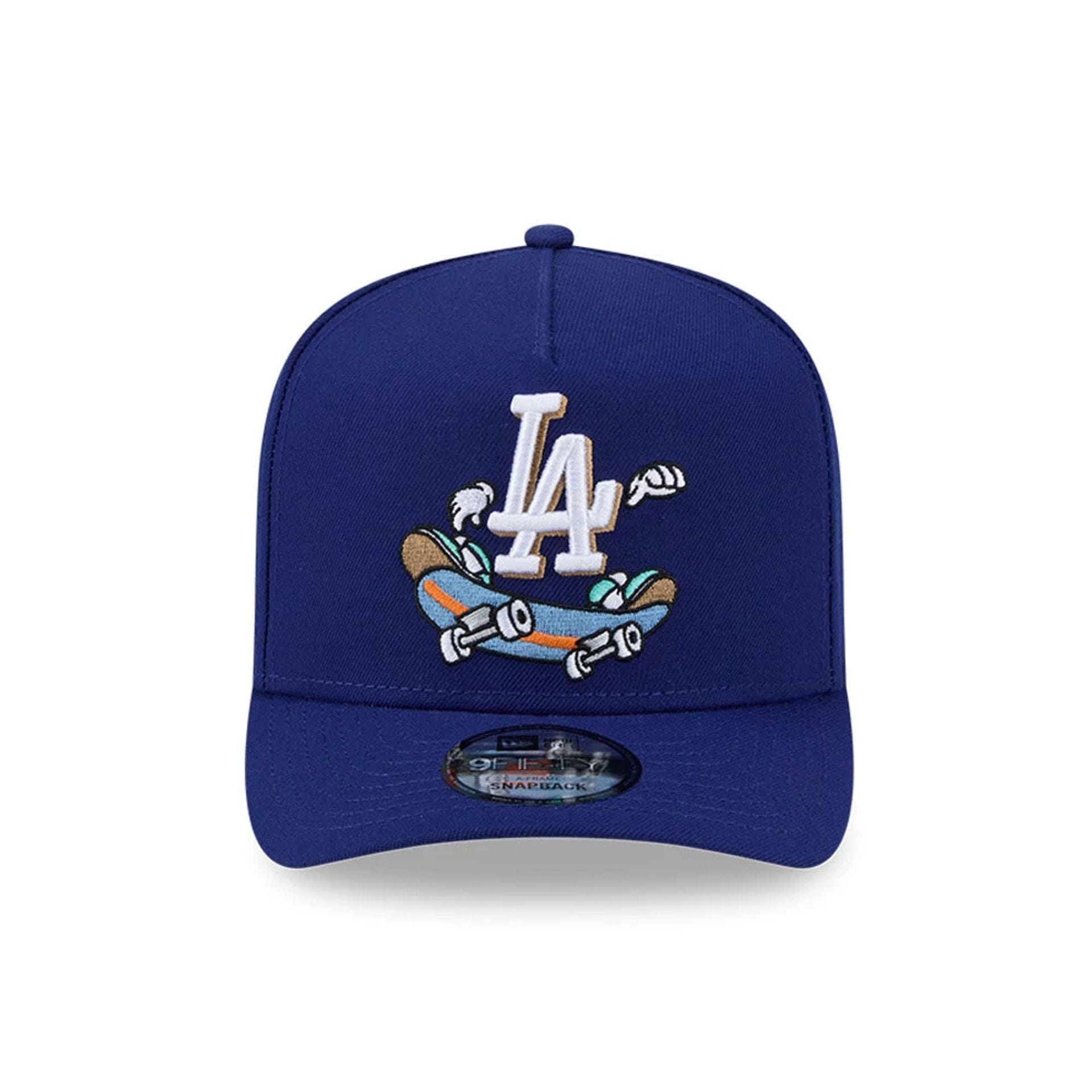 Pictured is this MLB Cartoon LA Dodgers 9FIFTY A-Frame Snapback cap in dark blue. 3