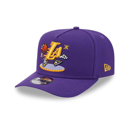 Pictured is this NBA Cartoon LA Lakers 9FIFTY A-Frame Snapback cap in purple. 1