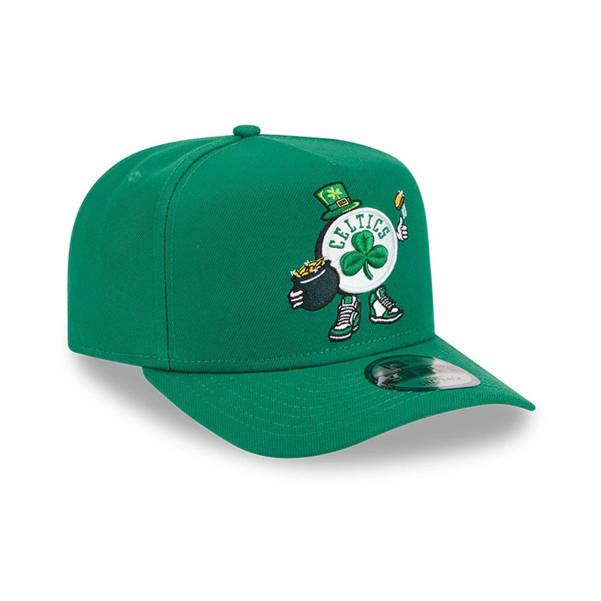 Pictured is this NBA Cartoon Boston Celtics 9FIFTY A-Frame Snapback cap in green. 4