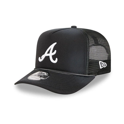 Pictured is this MLB Washed Atlanta Braves 9FIFTY A-Frame Trucker cap in black. 1