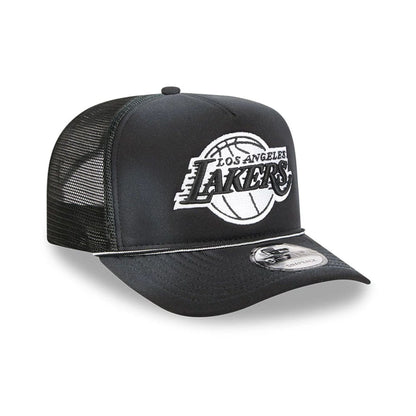 Pictured is this NBA Washed LA Lakers 9FIFTY A-Frame Trucker cap in black. 4