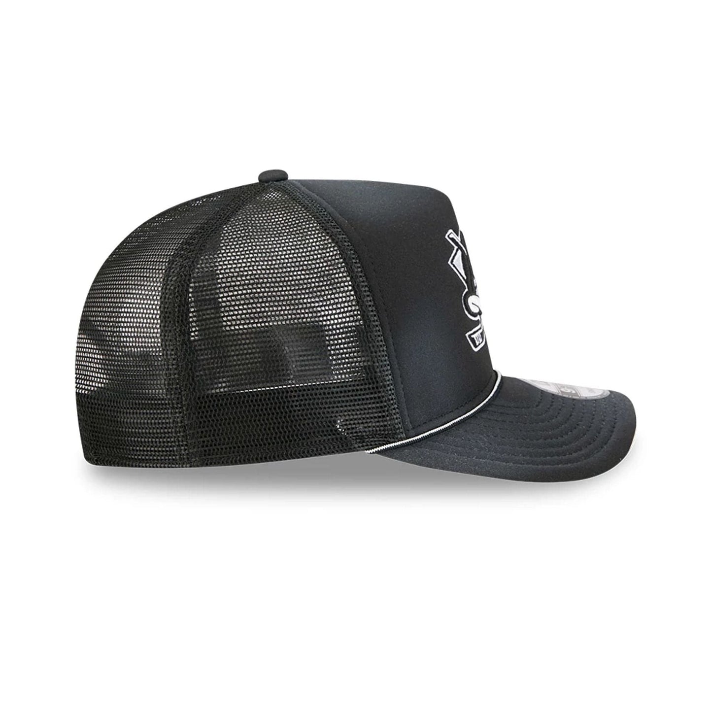 Pictured is this NHL Washed Anaheim Ducks 9FIFTY A-Frame Trucker cap in black. 6