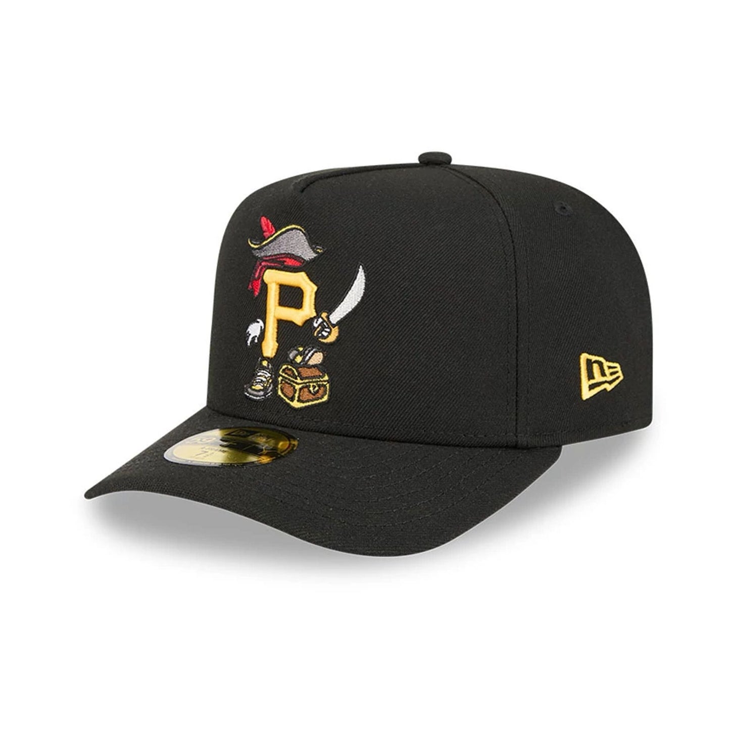 Pictured is this MLB Cartoon Pittsburgh Pirates 59FIFTY A-Frame Fitted cap in black. 4