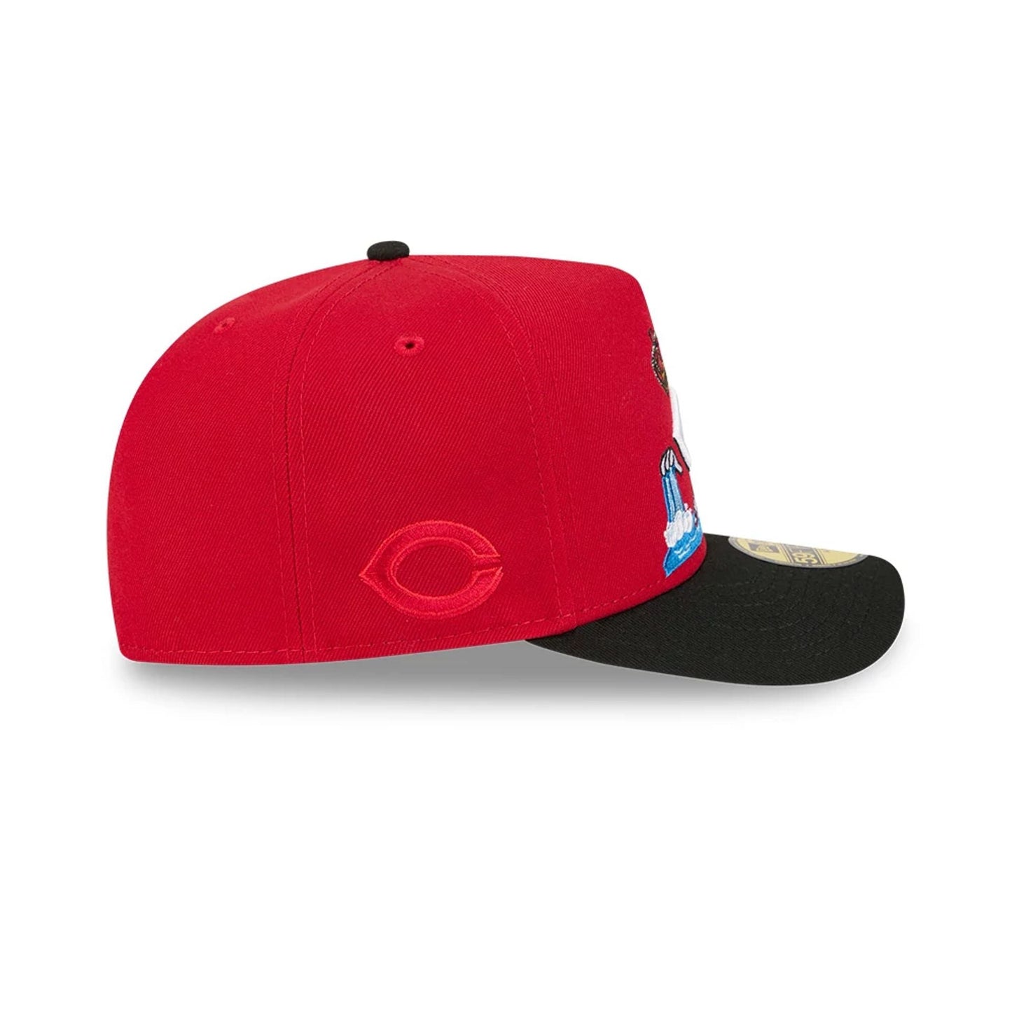 Pictured is this MLB Cartoon Cincinnati Reds 59FIFTY A-Frame Fitted cap in red. 5