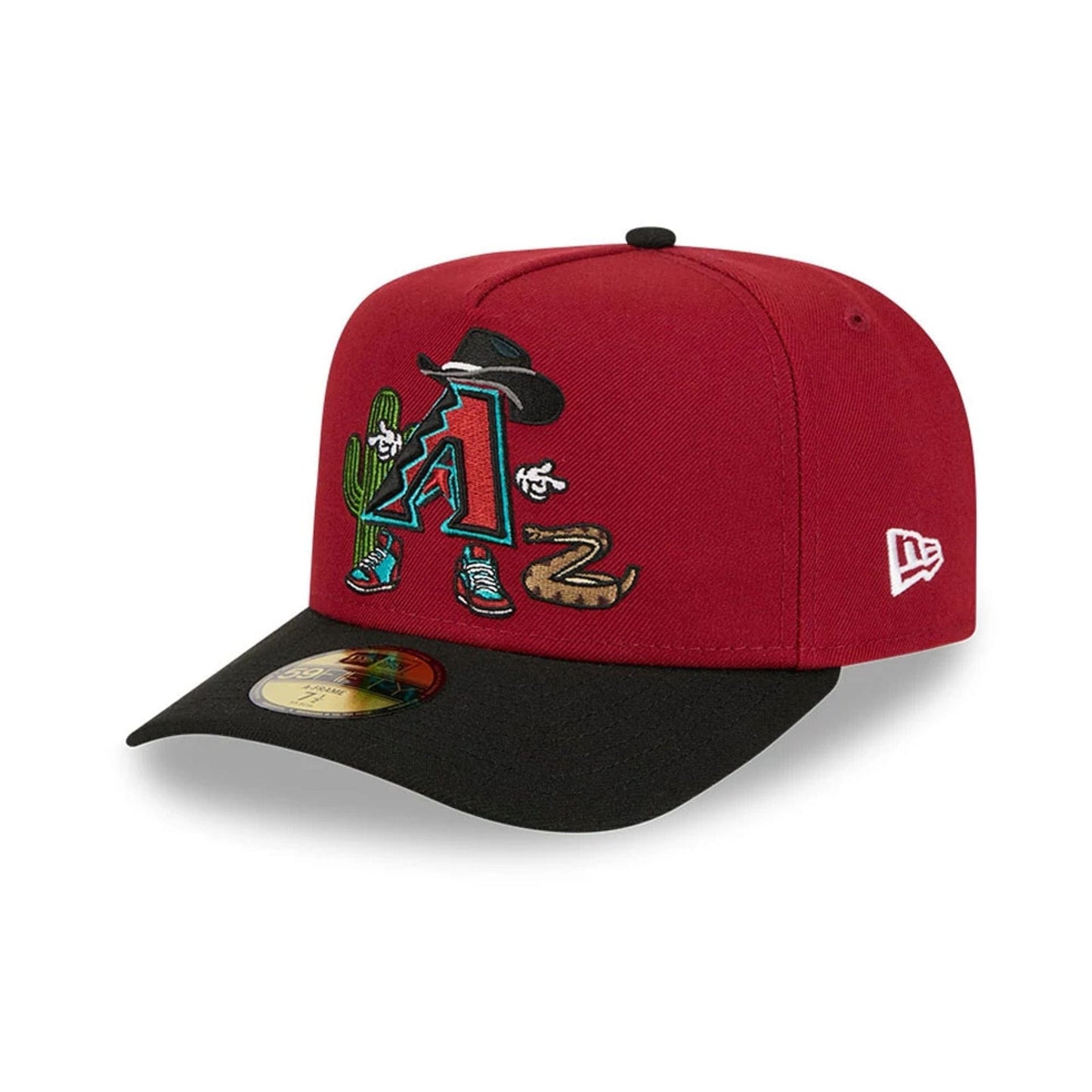 Pictured is this MLB Cartoon Arizona Diamondbacks 59FIFTY A-Frame Fitted cap in Dark Red. 4