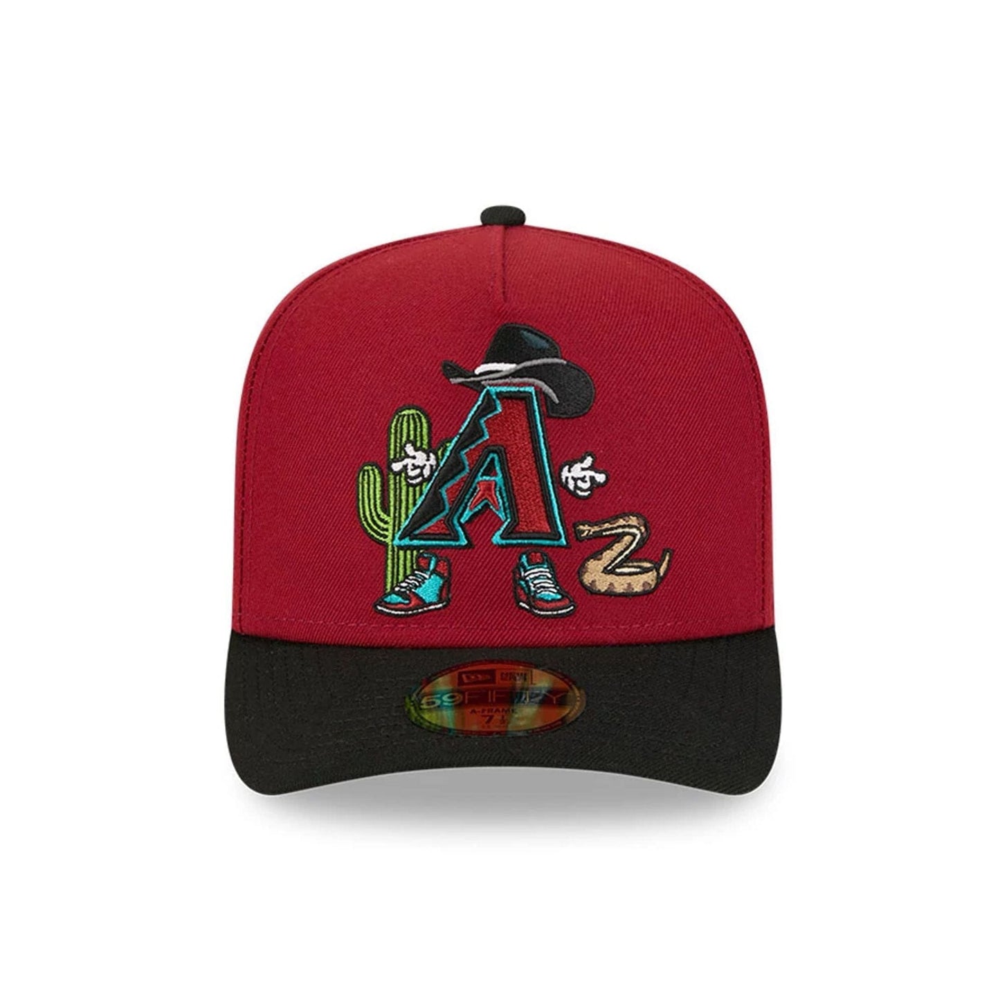 Pictured is this MLB Cartoon Arizona Diamondbacks 59FIFTY A-Frame Fitted cap in Dark Red. 3