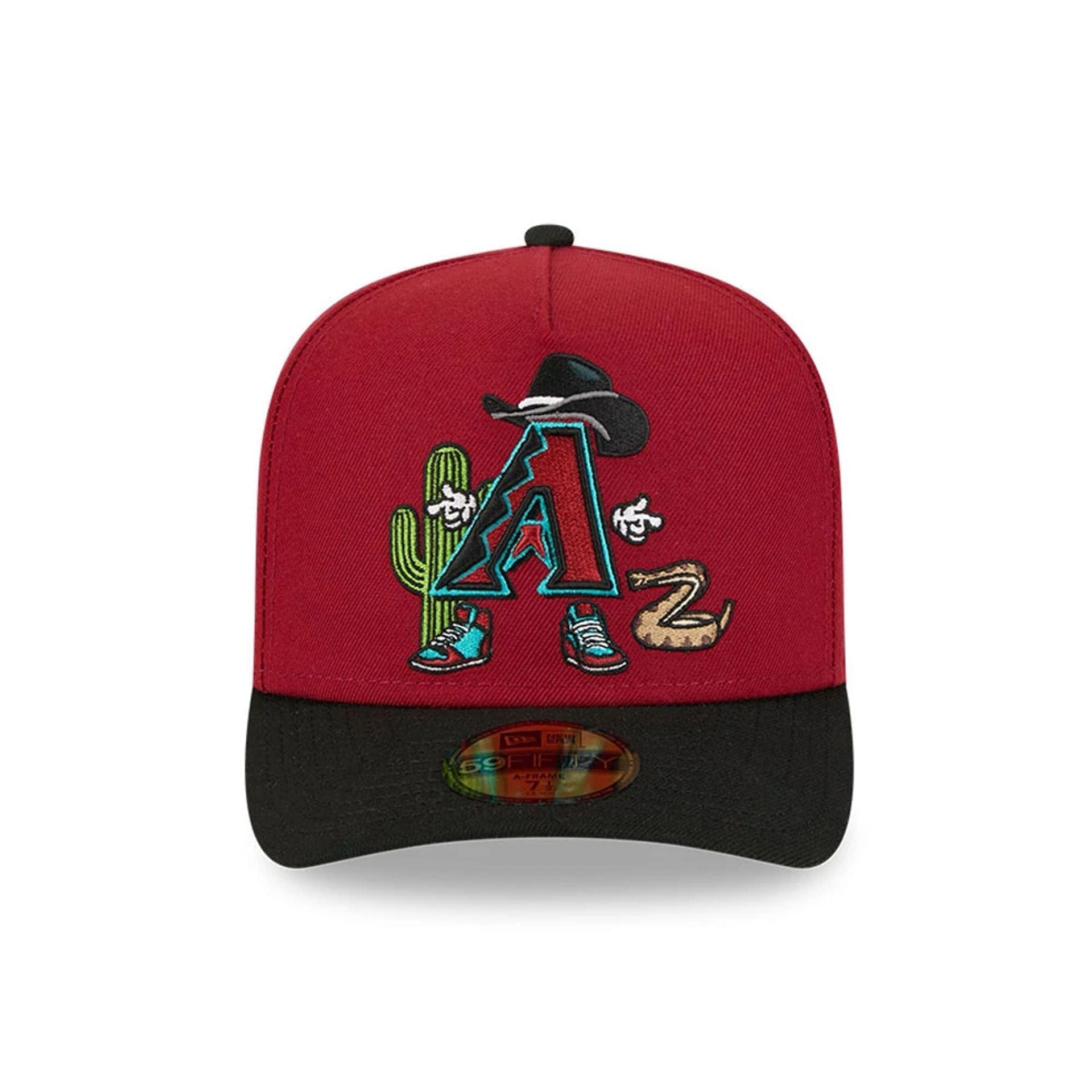 Pictured is this MLB Cartoon Arizona Diamondbacks 59FIFTY A-Frame Fitted cap in Dark Red. 3