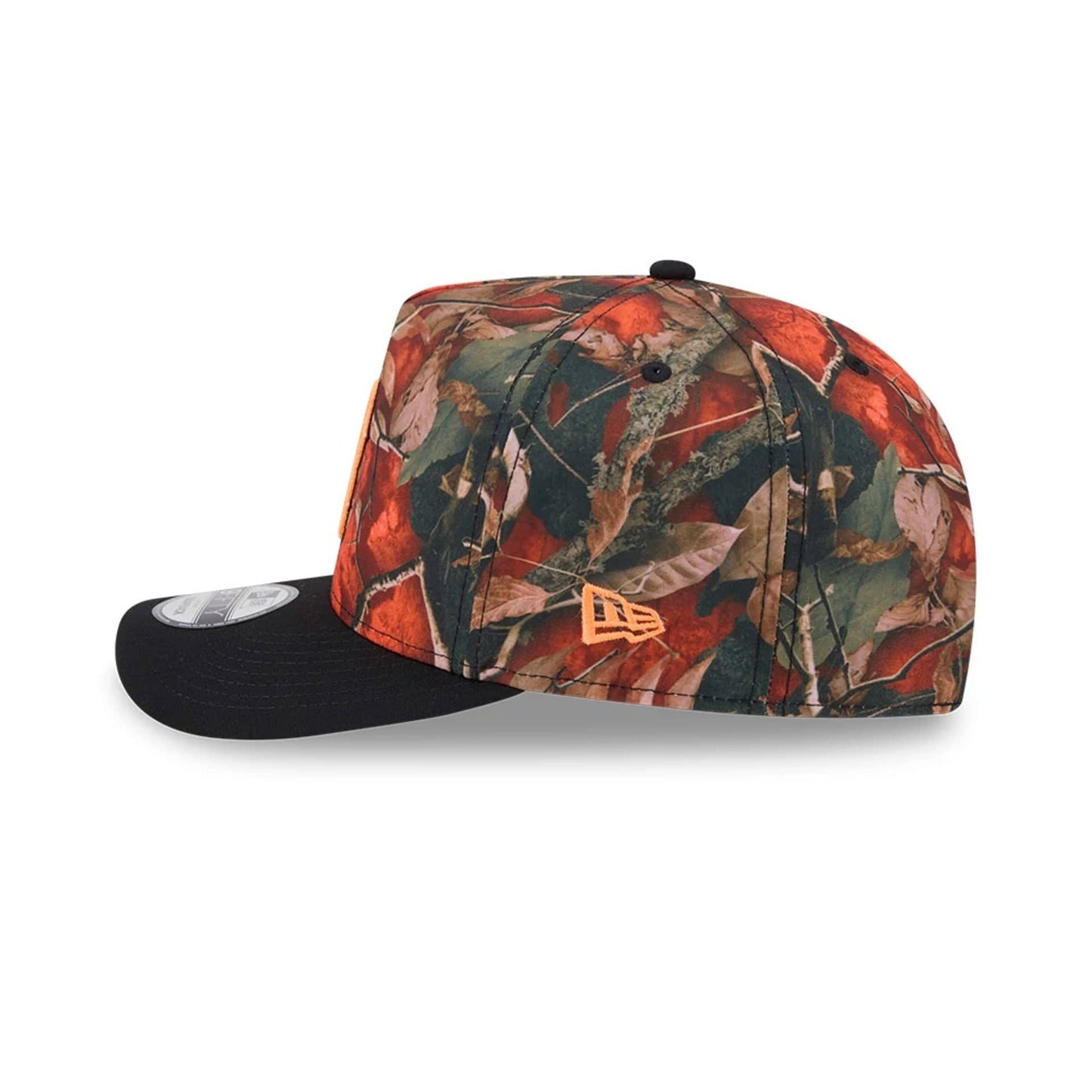 Pictured is this MLB Leaves Boston Red Sox 9FIFTY A-Frame Snapback cap in bright orange. 6