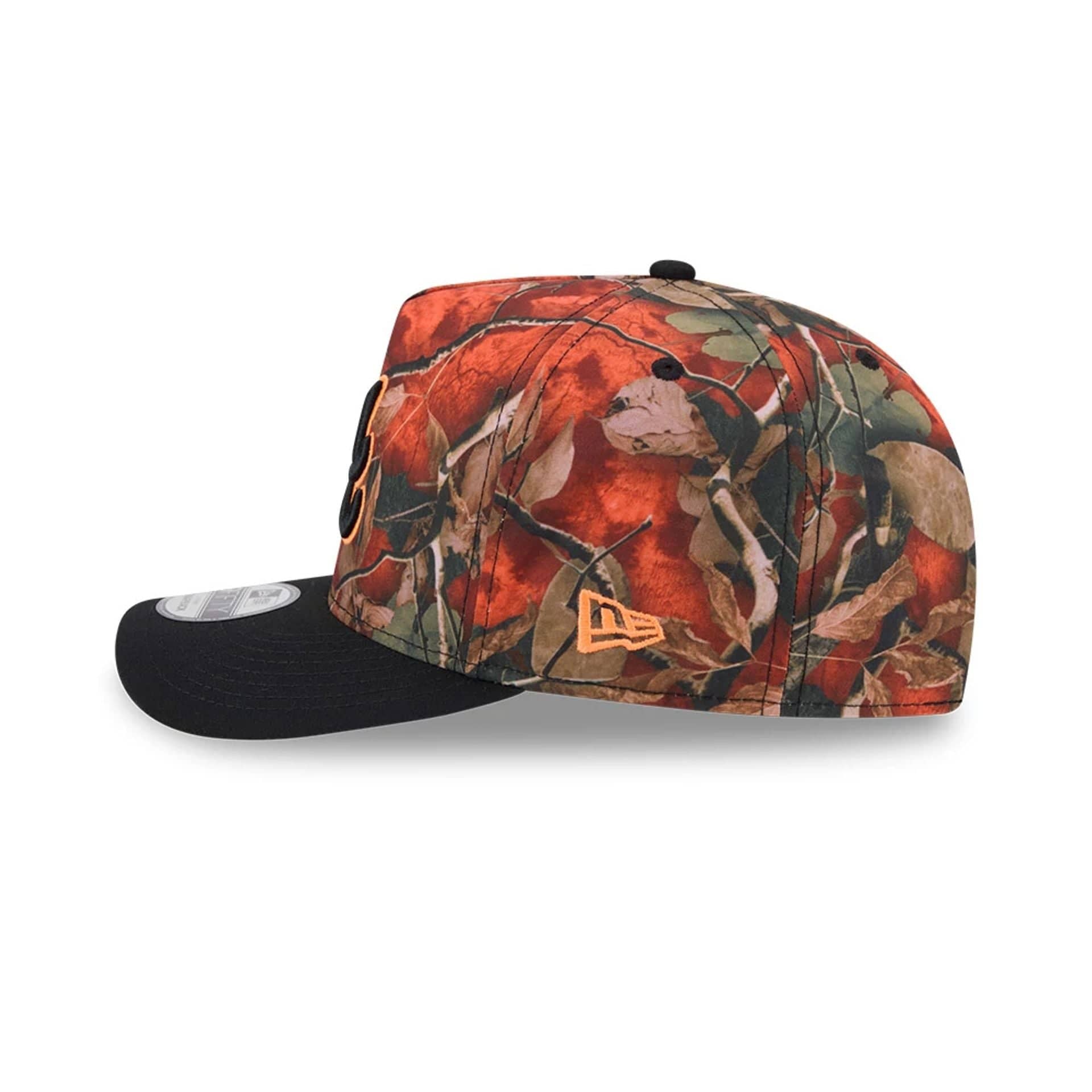 Pictured is this MLB Leaves Atlanta Braves 9FIFTY A-Frame Snapback cap in bright orange. 6
