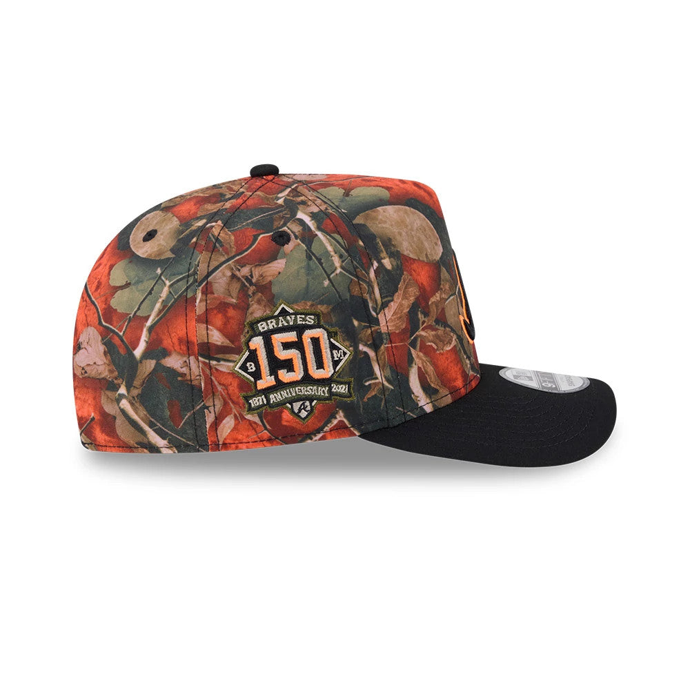 Pictured is this MLB Leaves Atlanta Braves 9FIFTY A-Frame Snapback cap in bright orange. 5
