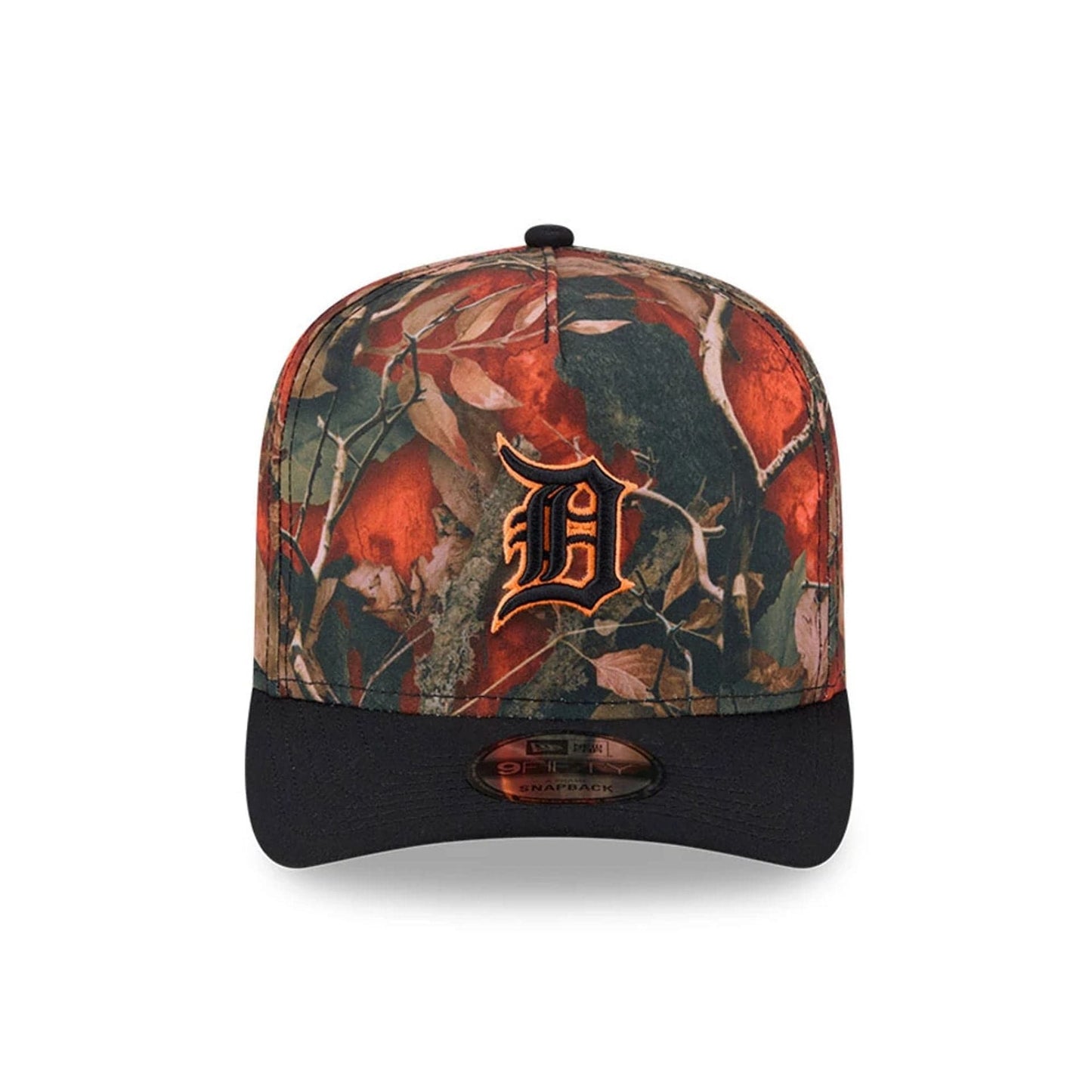 Pictured is this MLB Leaves Detroit Tigers 9FIFTY A-Frame Snapback cap in bright orange. 3