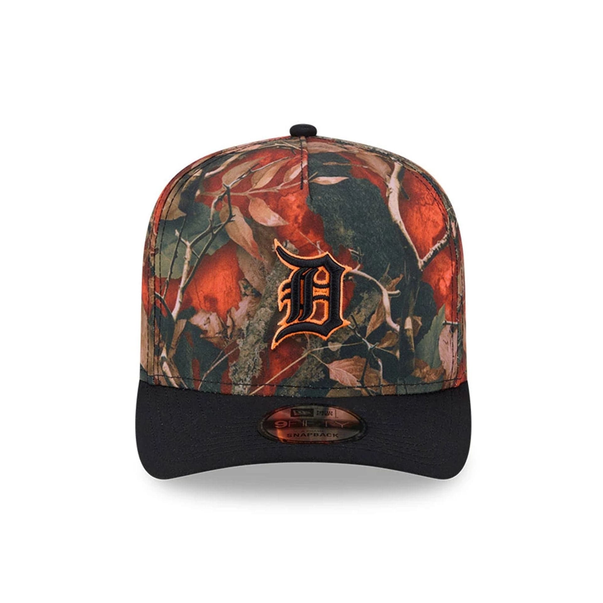 Pictured is this MLB Leaves Detroit Tigers 9FIFTY A-Frame Snapback cap in bright orange. 3