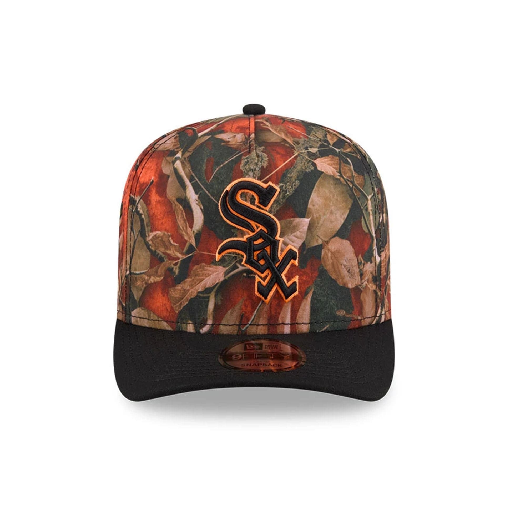 Pictured is this MLB Leaves Chicago White Sox 9FIFTY A-Frame Snapback cap in bright orange. 3