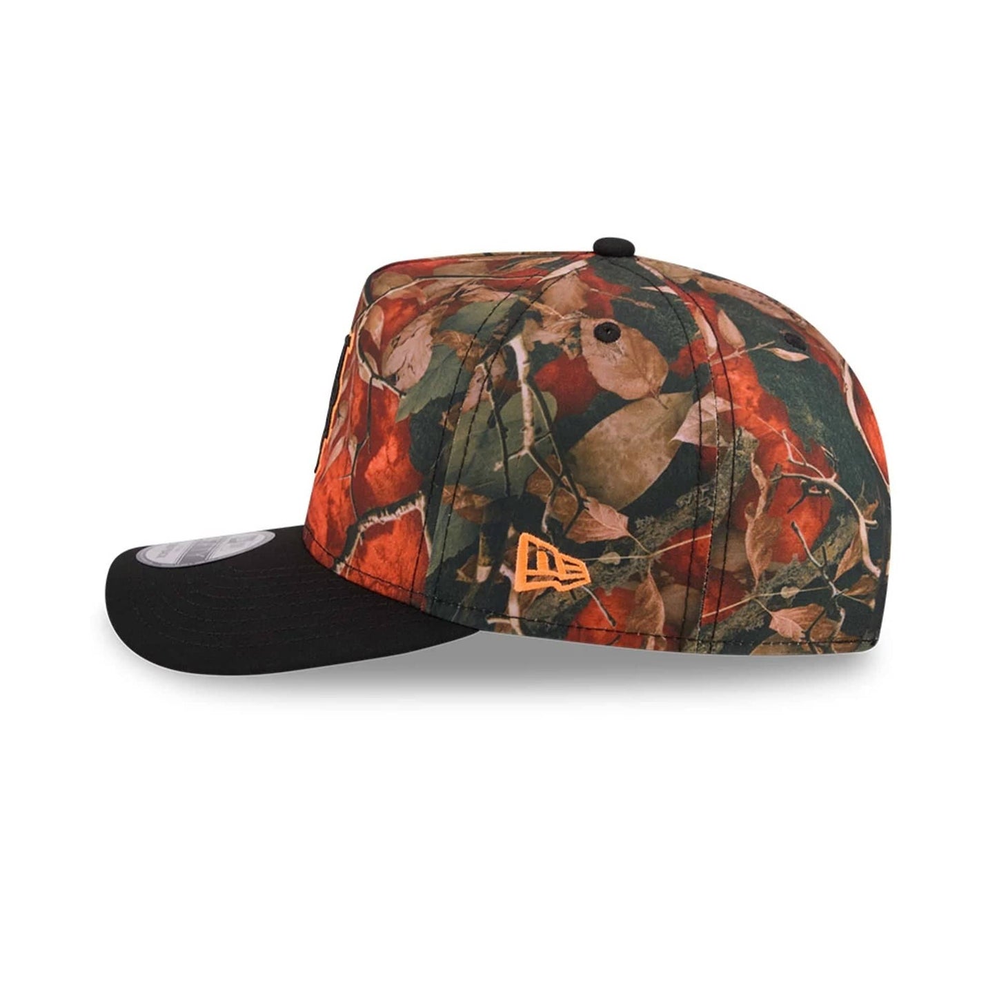Pictured is this MLB Leaves New York Mets 9FIFTY A-Frame Snapback cap in bright orange. 6