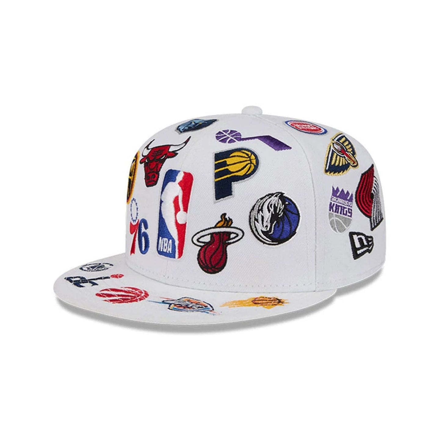 Pictured is this NBA All Over 59FIFTY Fitted cap in white. 1