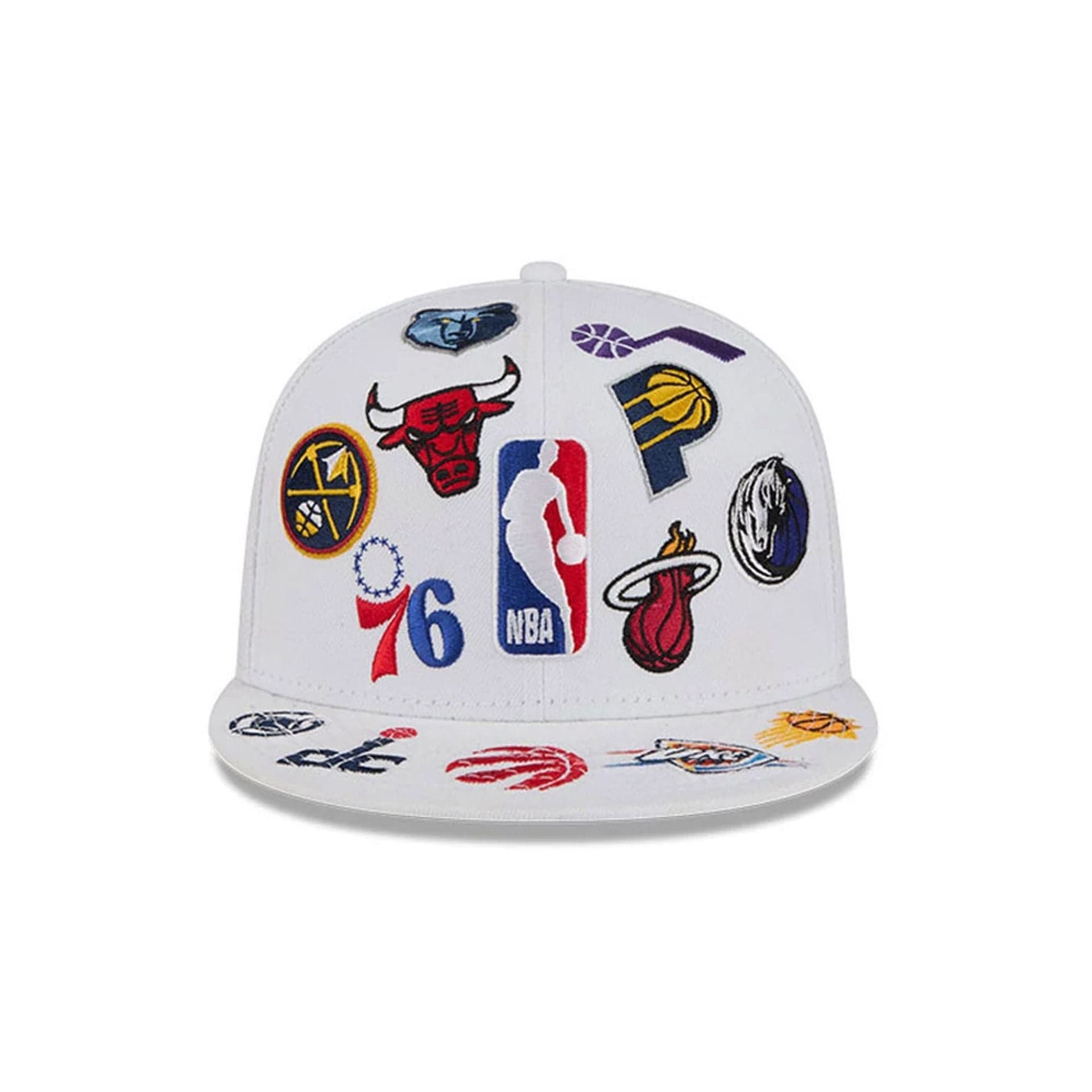 Pictured is this NBA All Over 59FIFTY Fitted cap in white. 3