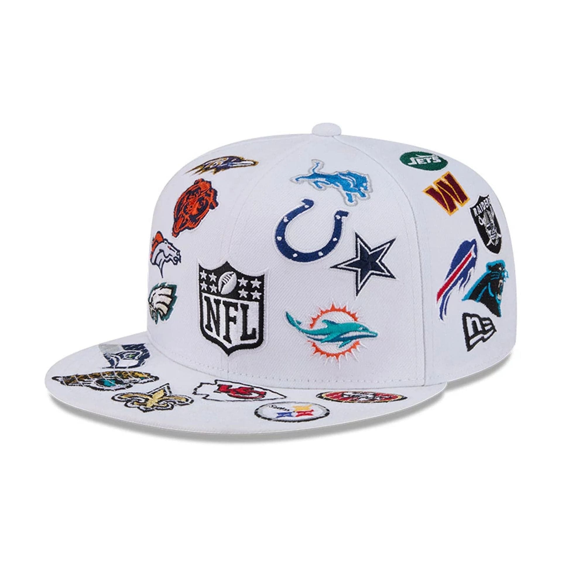 Pictured is this NFL All Over 59FIFTY Fitted cap in white. 1