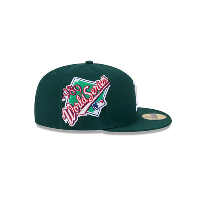Pictured is this MLB Hidden Hit Athletics 59FIFTY Fitted cap in dark green. 5