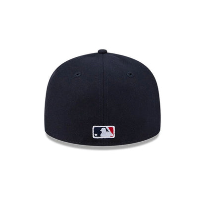 Pictured is this MLB Hidden Hit Atlanta Braves 59FIFTY Fitted cap in navy. 7