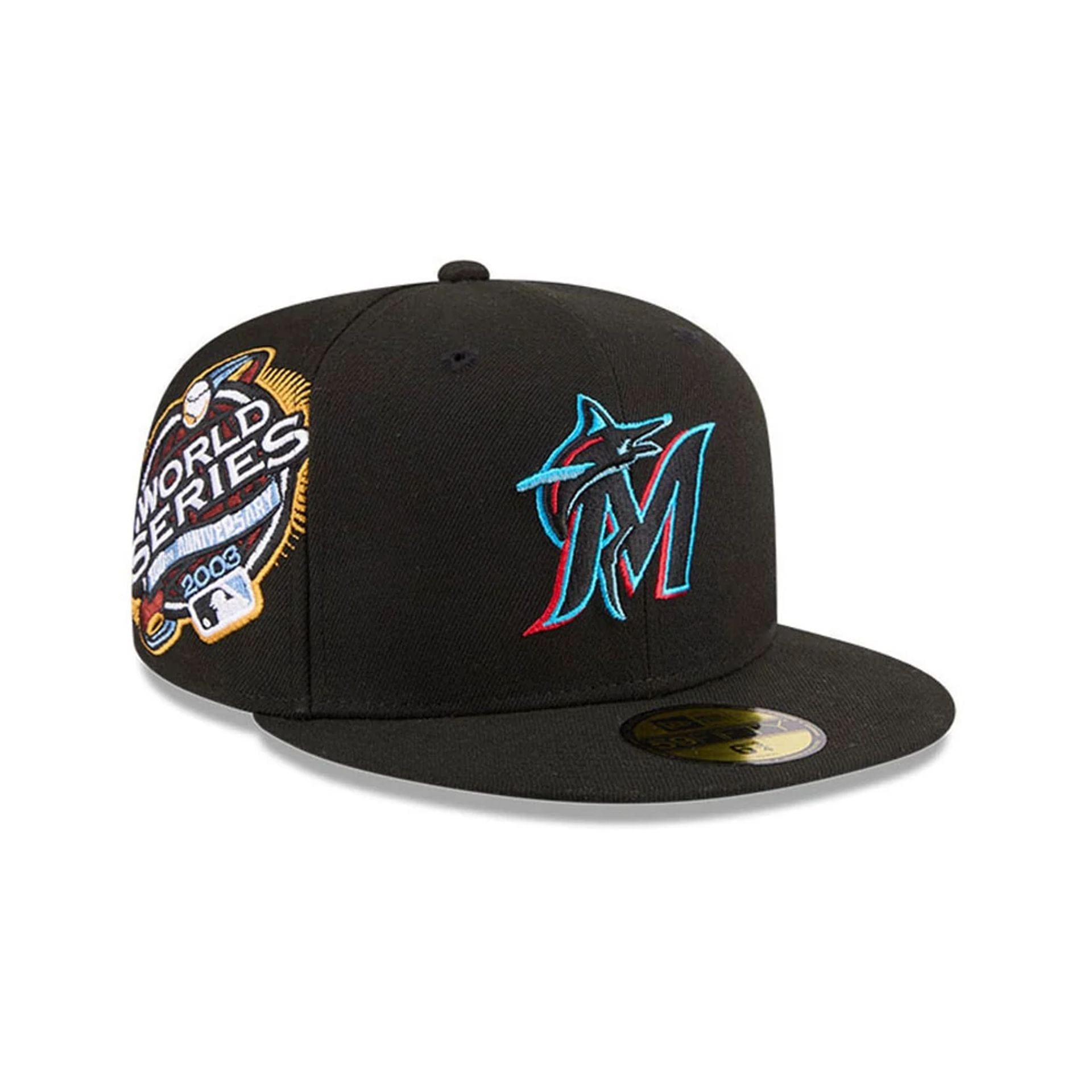 Pictured is this MLB Hidden Hit Miami Marlins 59FIFTY Fitted cap in black. 1